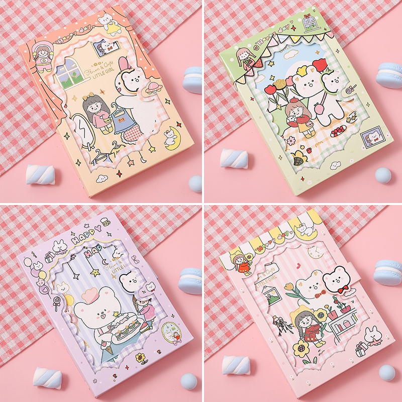 128 Lembar Buku Notebook / Catatan Motif Kartun Lucu Dengan Gesper Magnetik Untuk Pelajar