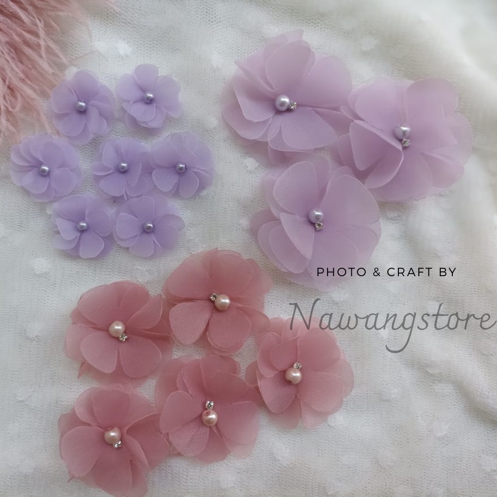 Aplikasi bunga camelia 2,5cm , 3cm &amp; 4cm/hijab /kebaya/ gaun pengantin /gamis /payet /organza