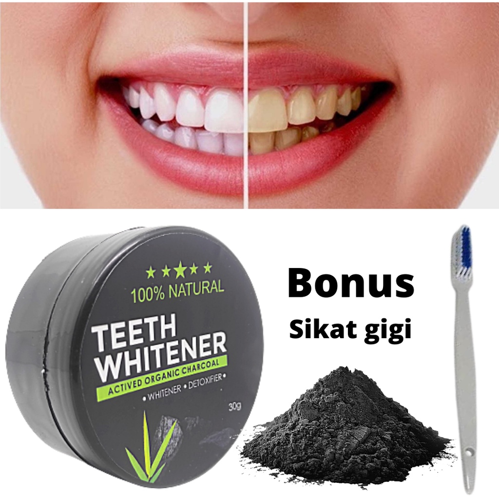 TEETH WHITENER Pemutih Gigi Original Whitening Charcoal Powder Activated 100% Natural