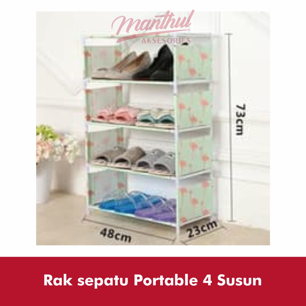 Rak sepatu Portable Serbaguna 4 Susun Mudah Bongkar Pasang