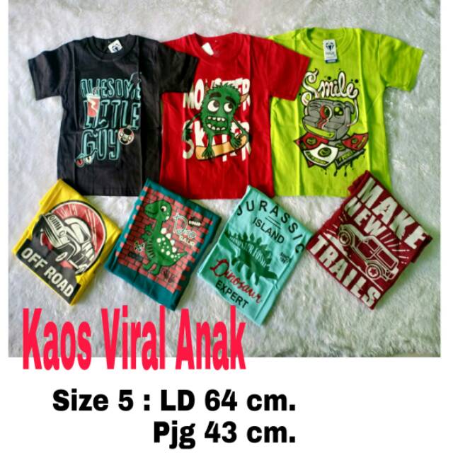 KAOS ANAK VIRAL//SIZE 1 3 5 //PERKIRAAN USIA ANAK 1 - 3 TAHUN//TERGANTUNG POSTUR ANAK