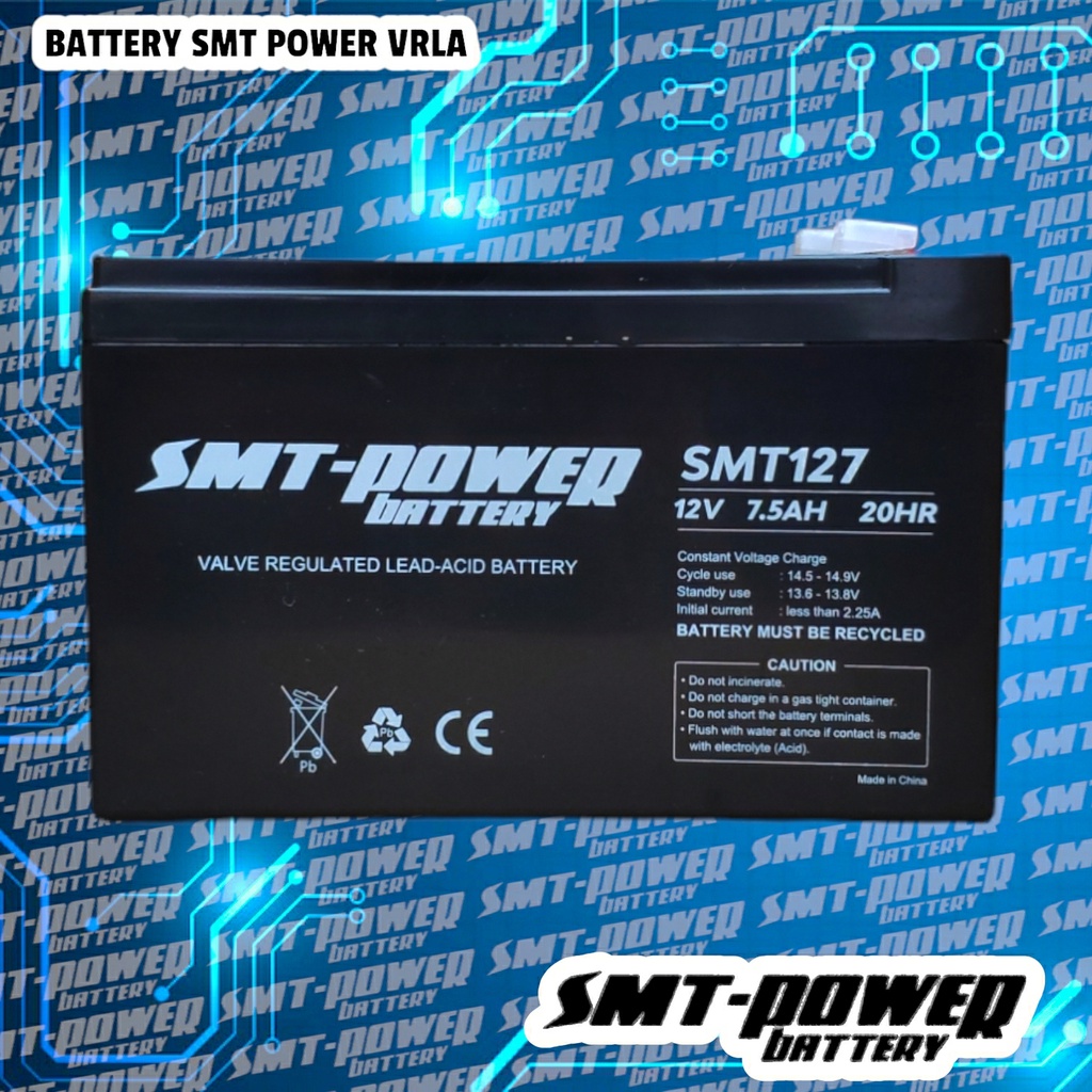 BATTERY BERGARANSI SMT POWER 12V 7.5AH EMERGENCY LAMP GENSET TIMBANGAN DIGITAL UPS SPRAYER ELEKTRIK 