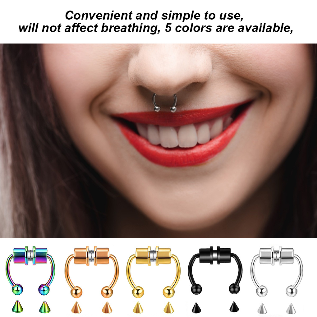 Stainless Steel Magnetic False Nose Ring Reusable Alloy Fake Non Piercing Hoop Jewelry for Party Bar Nose Collar Beauty