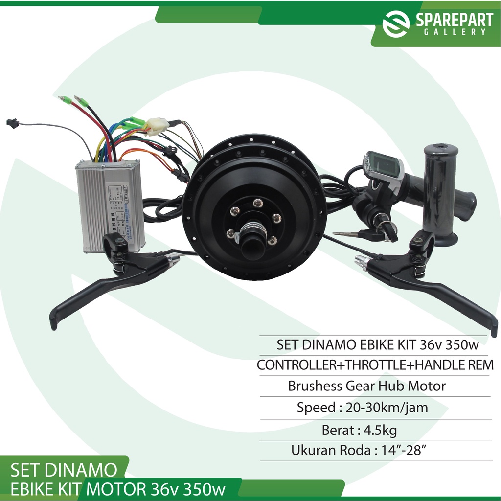 Set Ebike Kit velg Depan dinamo motor bldc 36v 350w velg jeruji 28-36hole
