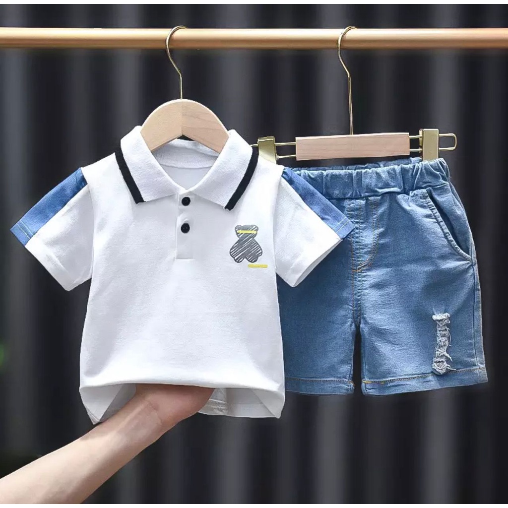 SETELAN ANAK BAJU KERAH POLO ANAK UMUR 1-5 TAHUN SETELAN PANDA KUNGGFU BAHAN BAJU COMBAD CELANA PENDEK DENIM ATASAN ANAK LAKI LAKI PEREMPUAN TERBARU OUTFIT ANAK MASA KINI TERMURAH