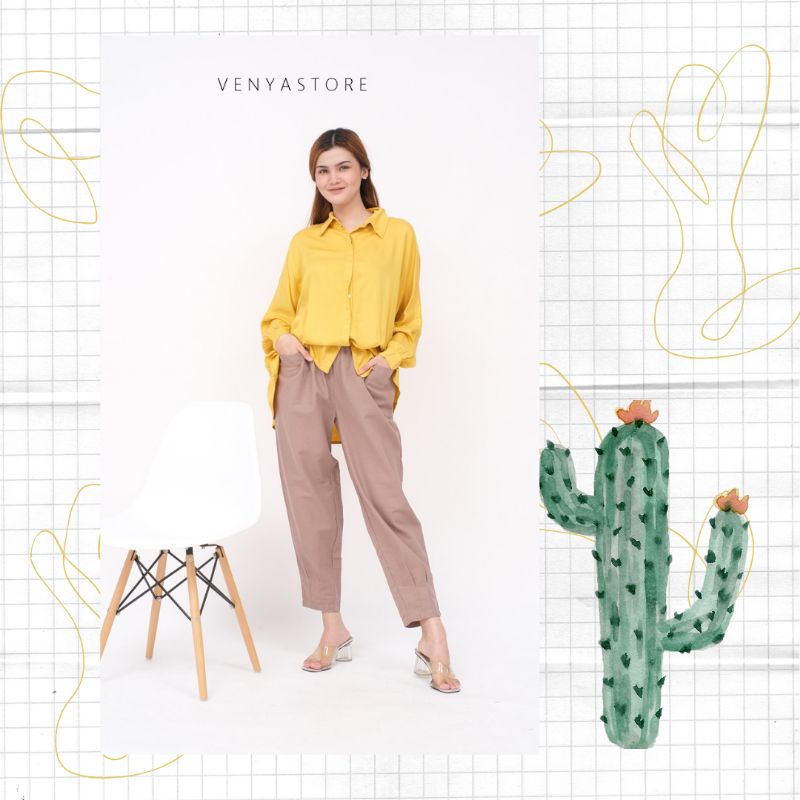 Celana panjang bahan Linen Rami kivit pants venyastore