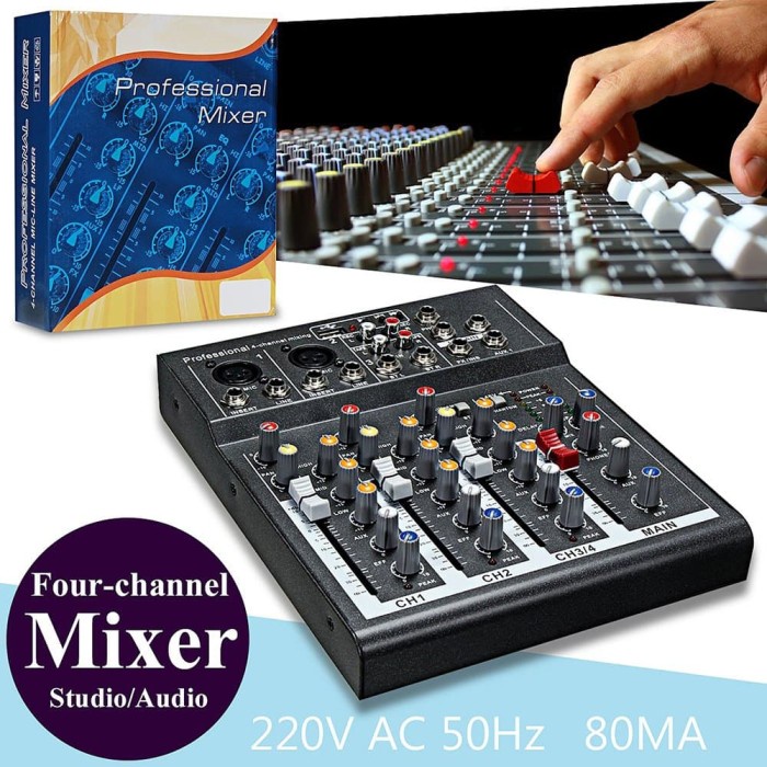 LEORY MINI PORTABLE LIVE AUDIO MIXER KARAOKE DJ 4 CHANNEL SOUNDCARD DJ4