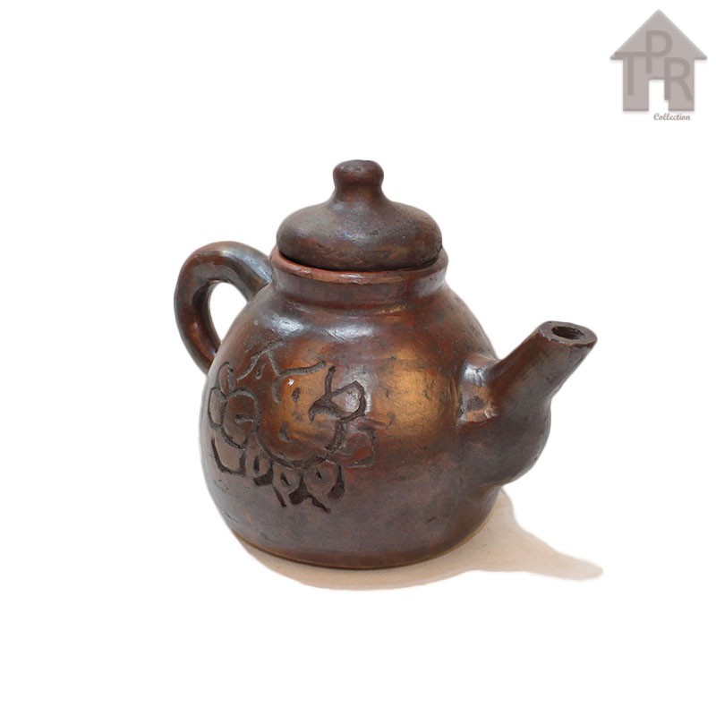 Gerabah - Poci Tanah Liat Mini Ukir Bunga / Tea Pot 500ml.