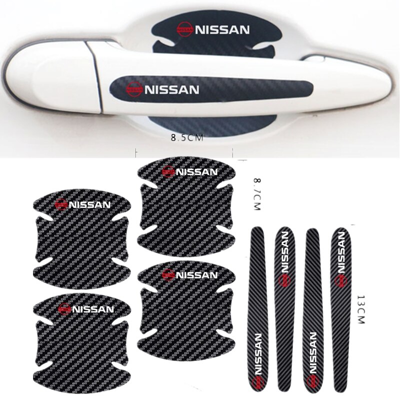 4 / 8pcs Stiker Pelindung Handle Pintu Mobil Bahan Carbon Fiber Untuk Nissan March X-Trail Juke Almera Sentra livina