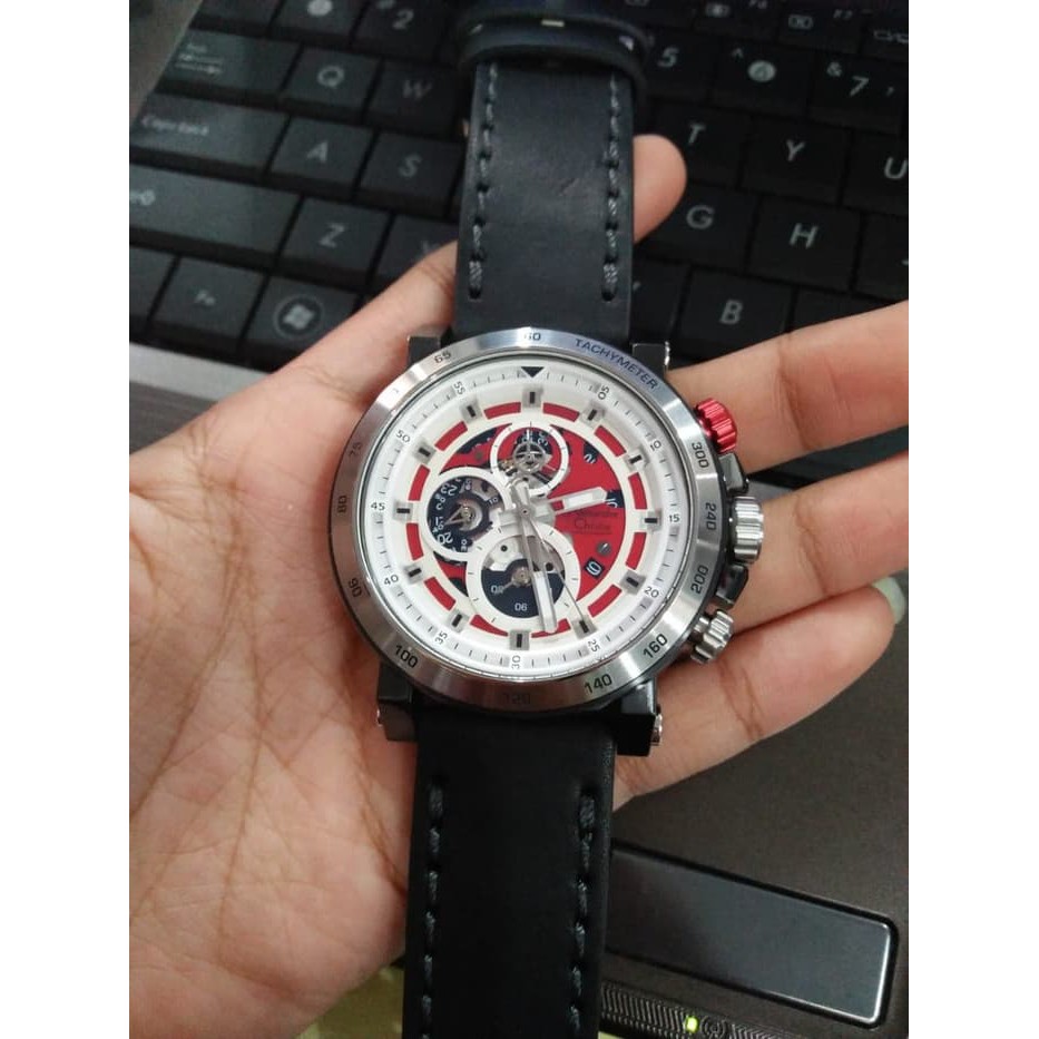 JUAL JAM TANGAN ASLI  ALEXANDRE CHRISTIE AC 6429 PRIA SILVER RED LEATHER BLACK ORIGNAL  I TERLARIS I