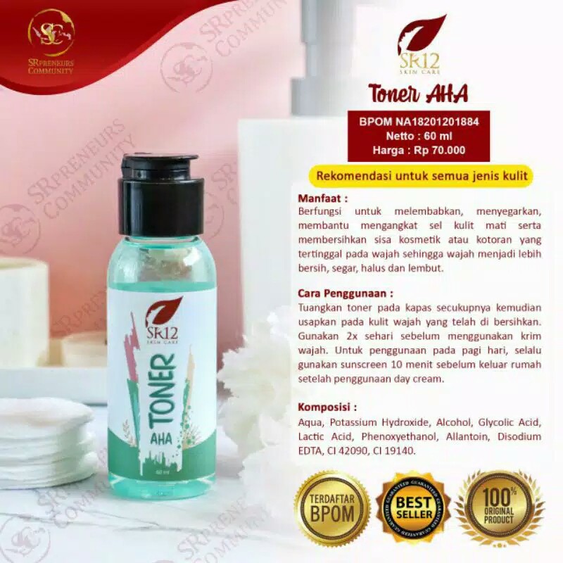 SR12 TONER AHA / HALAL / BPOM / HERBAL AMAN / PRODUK MUSLIM / SKINCARE INDONESIA