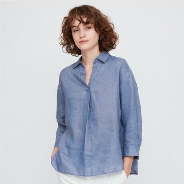 UNIQLO ORI ASLI READY SALE GARANSI TERMURAH Kemeja Hem Linen Katun Polos Formal Hitam Putih Blue