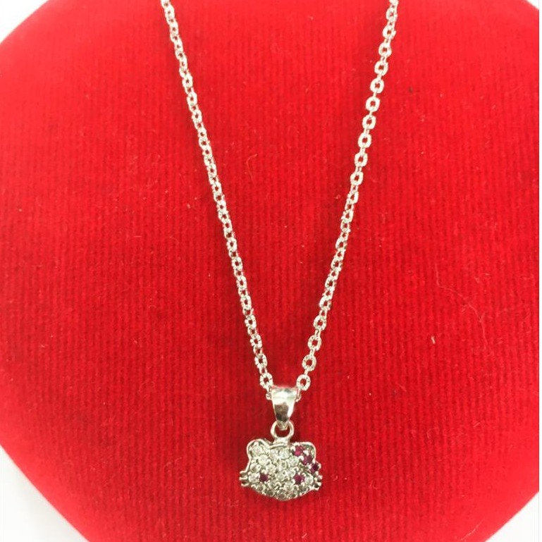 Kalung nori anak + liontin hello kitty, perak 925, sepuh emas putih