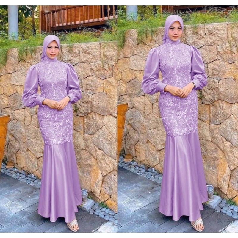 (New Product) Gamis Brukat Duyung Delina / Gamis Terbaru 2022  / Gamis Trendy / Gamis Pesta dan Kondangan / Dress Seragam / Fashion Muslim Wanita