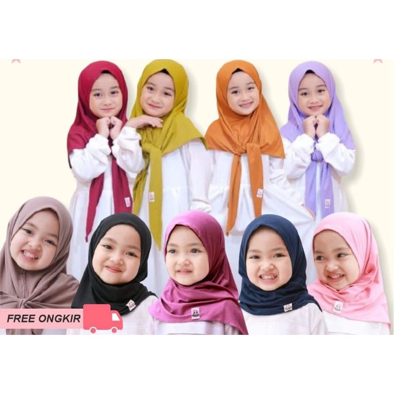 Jilbab Segitiga Instan Jersey Anak Usia 0-10 Tahun Ukuran S &amp; M Terbaru / Alody's Collection