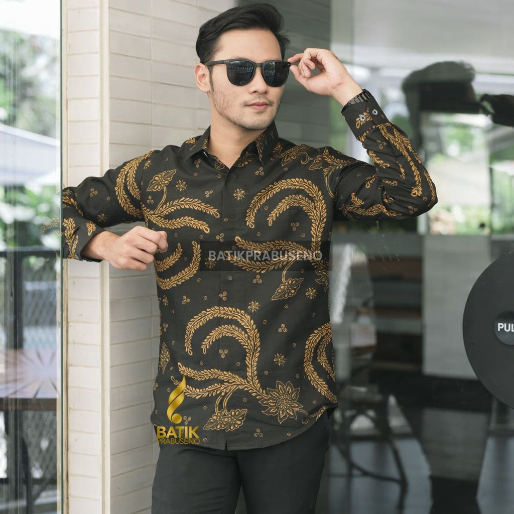 Batik Prabuseno - PARI KANCA Batik Pria Slim Fit Lengan Panjang Katun Prisima Full Furing Adem Halus