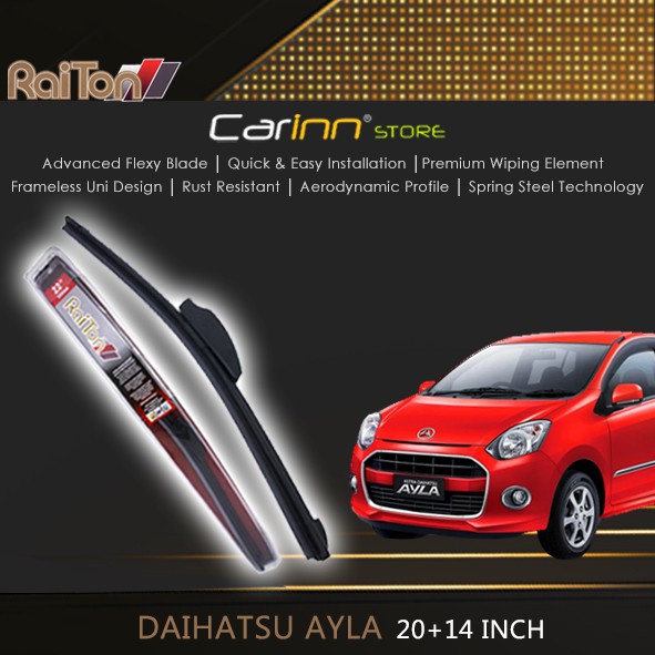 Raiton Sepasang Wiper Frameless Full Karet Kaca Depan Daihatsu Ayla 20" & 14" -2 Pcs