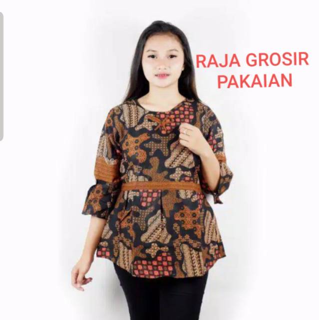 BAJU ATASAN BATIK DEWASA JUMBO TANGAN 7/8 BLOUSE BATIK  STRETCH MURAH