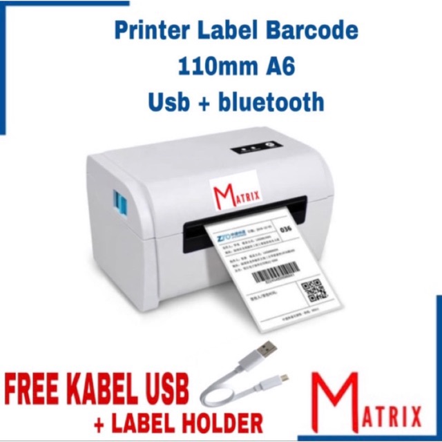 Printer label barcode support 110mm a6 bluetooth + usb