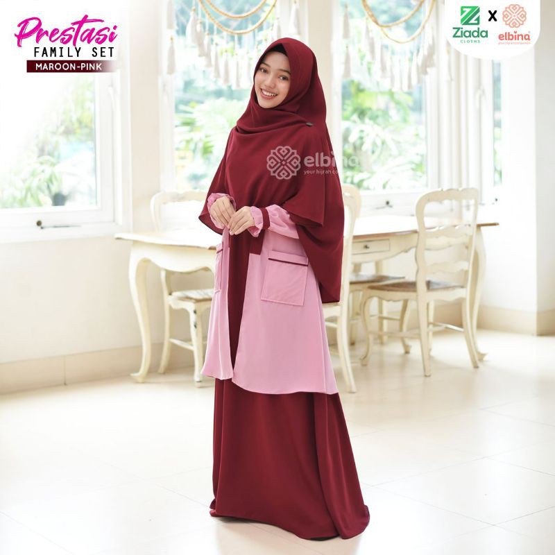 SET PRESTASI MAROON-PINK (Dress, Outer, Khimar) *by Elbina Hijab