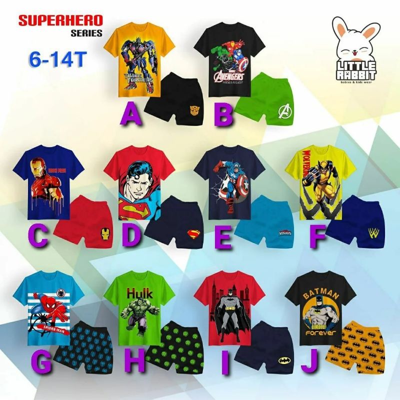6-14T Setelan Superhero Series little rabbit / setelan anak cowok