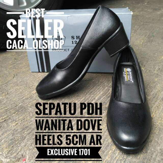 AR Exclusive Sepatu PDH Pantopel Wanita 100% Kulit Asli Original Hitam Dove Heels 5 cm