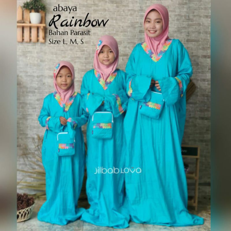 Mukenah Mukena Ruku Telekung Abaya Tanpa TuTup Kepala Parasit Parasut Renda Rainbow Couple Jokam
