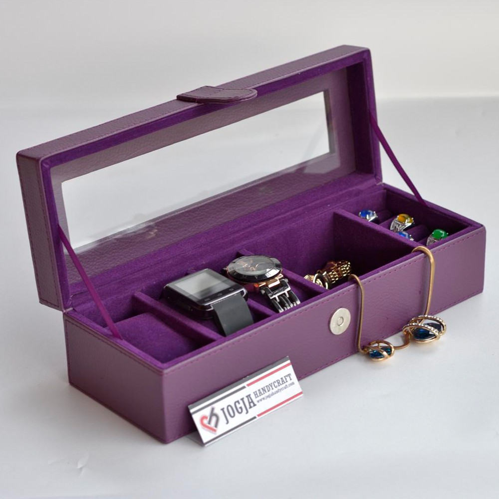 Box Tempat Jam Tangan isi 3 + Tempat Perhiasan &amp; Aksesoris Purple / Watch box organizer