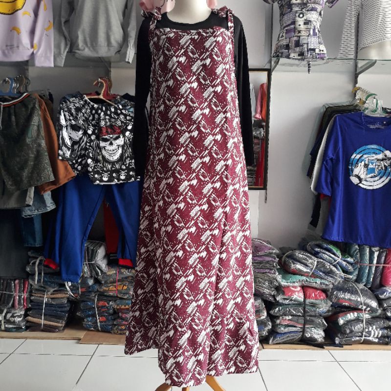 Overall dress maxi Wanita Motif Polos