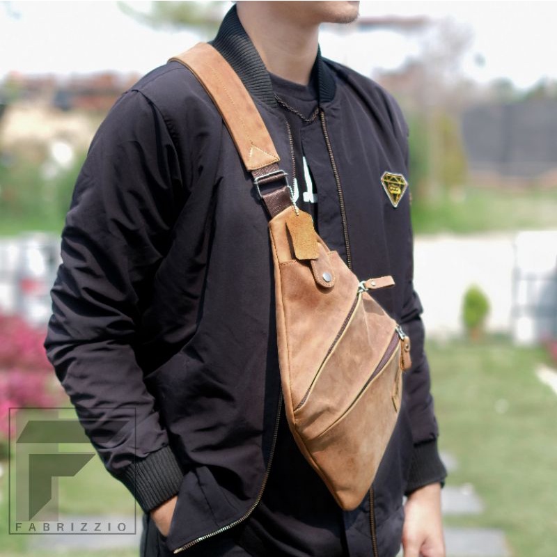 tas pria slingbag ultra slim kulit asli sapi