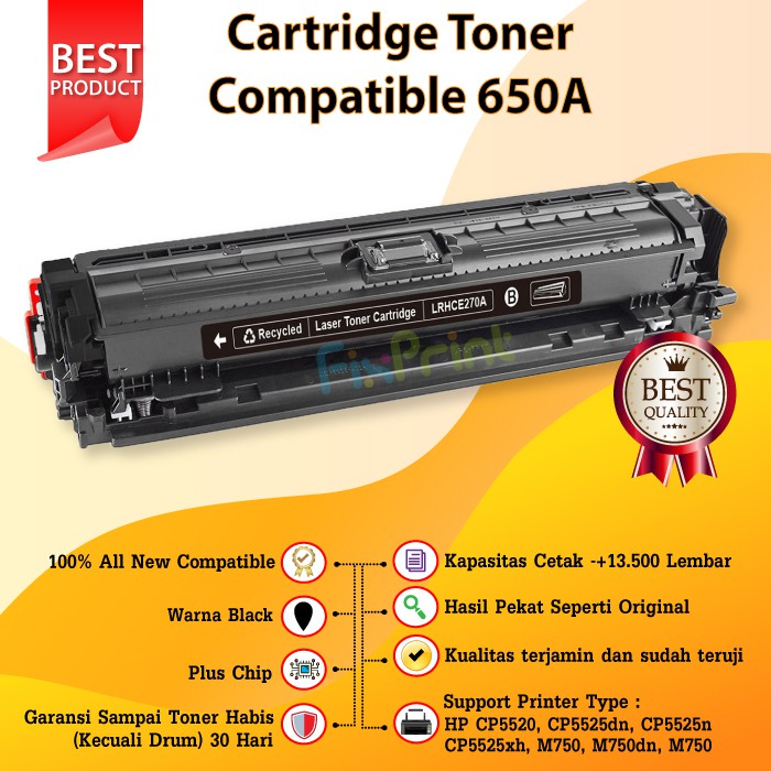 Cartridge Toner Compatible HP 650A CE270A CE271A CE272A CE273A Printer Laserjet CP5520 CP5525 CP5525