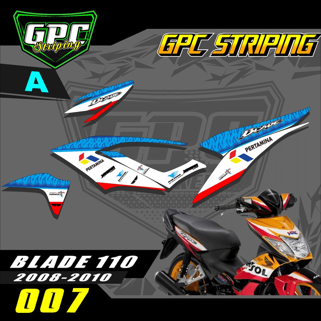 Stiker Striping Honda Blade 110 Karbu 2008 2009 2010 2011-Desain Pertamina Mandalika GPC 007