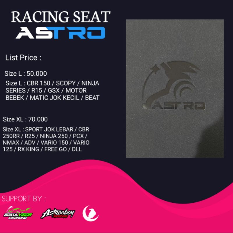 Kulit Jok Motor Racing By Astro Vario Supra Jupiter MX Satria GSX R15 Ninja