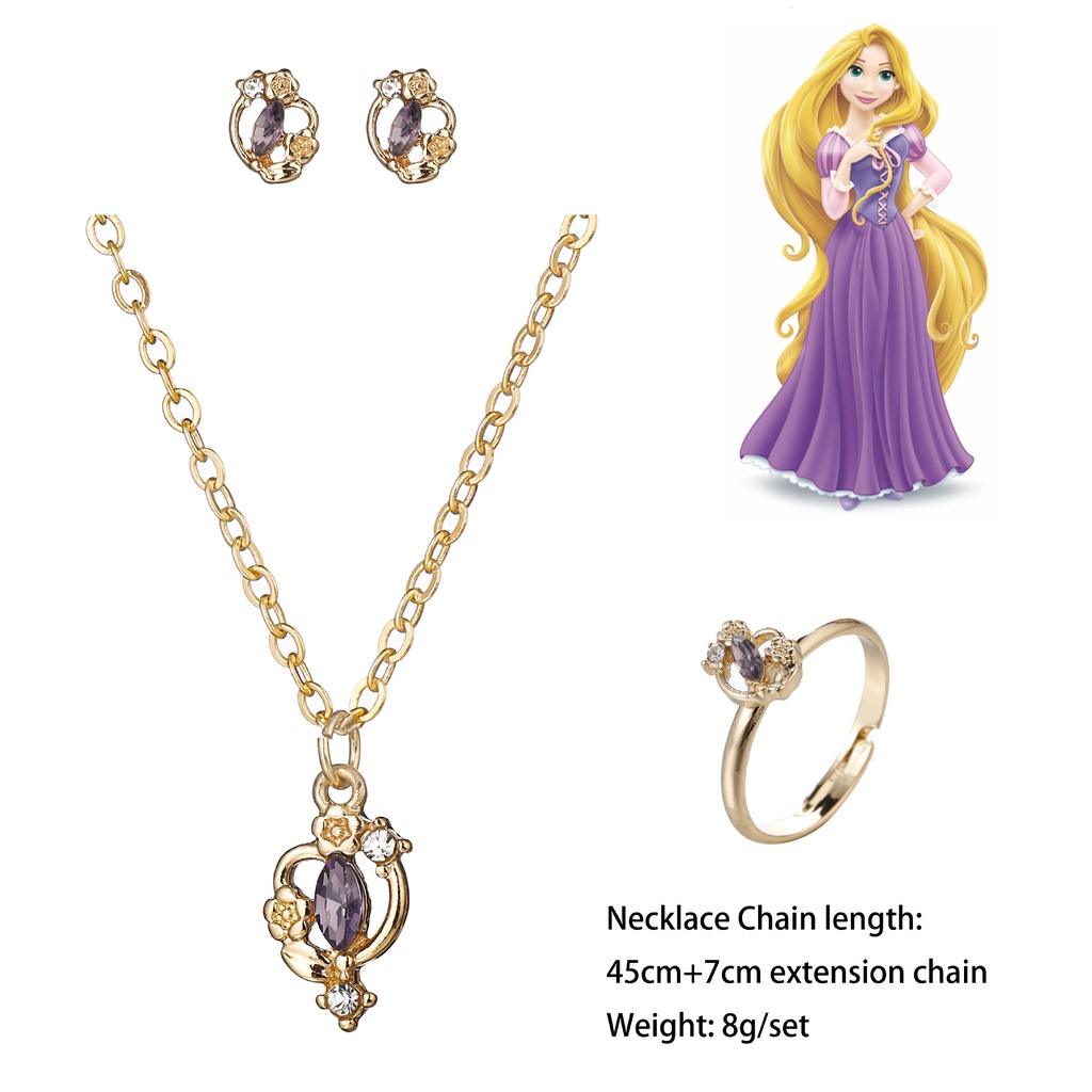 3pcs / Set Cincin Model Terbuka Desain Mahkota Princess Disney Hias Batu Hao Adjustable Untuk Wanita