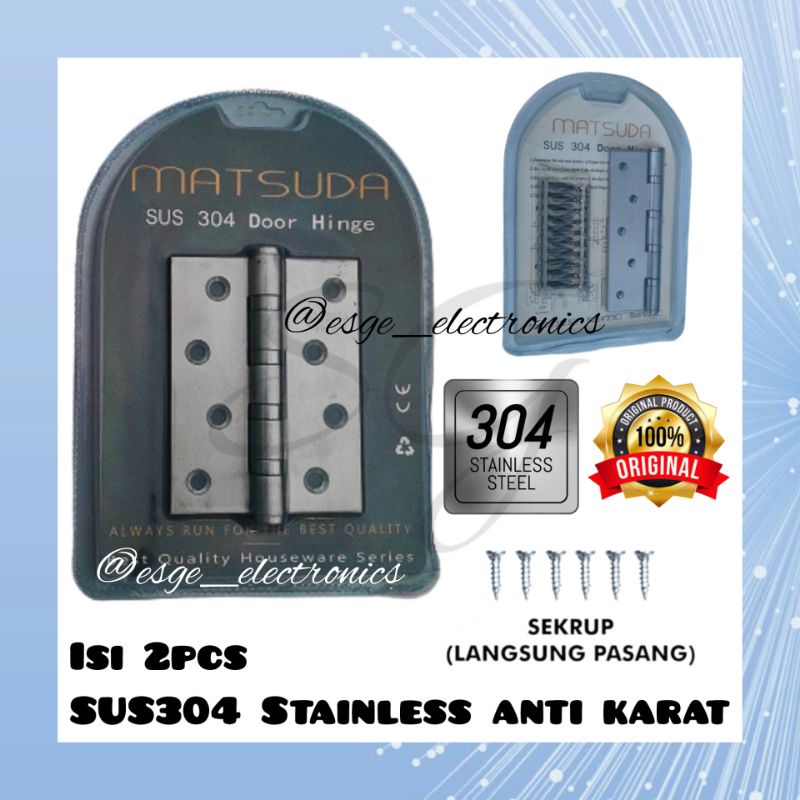 ENGSEL PINTU JENDELA 4 INCHI ANTI KARAT MATSUDA ENGSEL PINTU TEBAL STAINLESS 3&quot; 4&quot; 5&quot; ENGSEL JENDELA ASLI ENGSEL KUPU KUPU ENGSEL MURAH TEBAL STENLIS ANTI KARAT ENGSEL PINTU RUMAH ENGSEL KAMAR MANDI ENGSEL LAHAR ENGSEL SILVER JENDELA RUMAH SUS 304