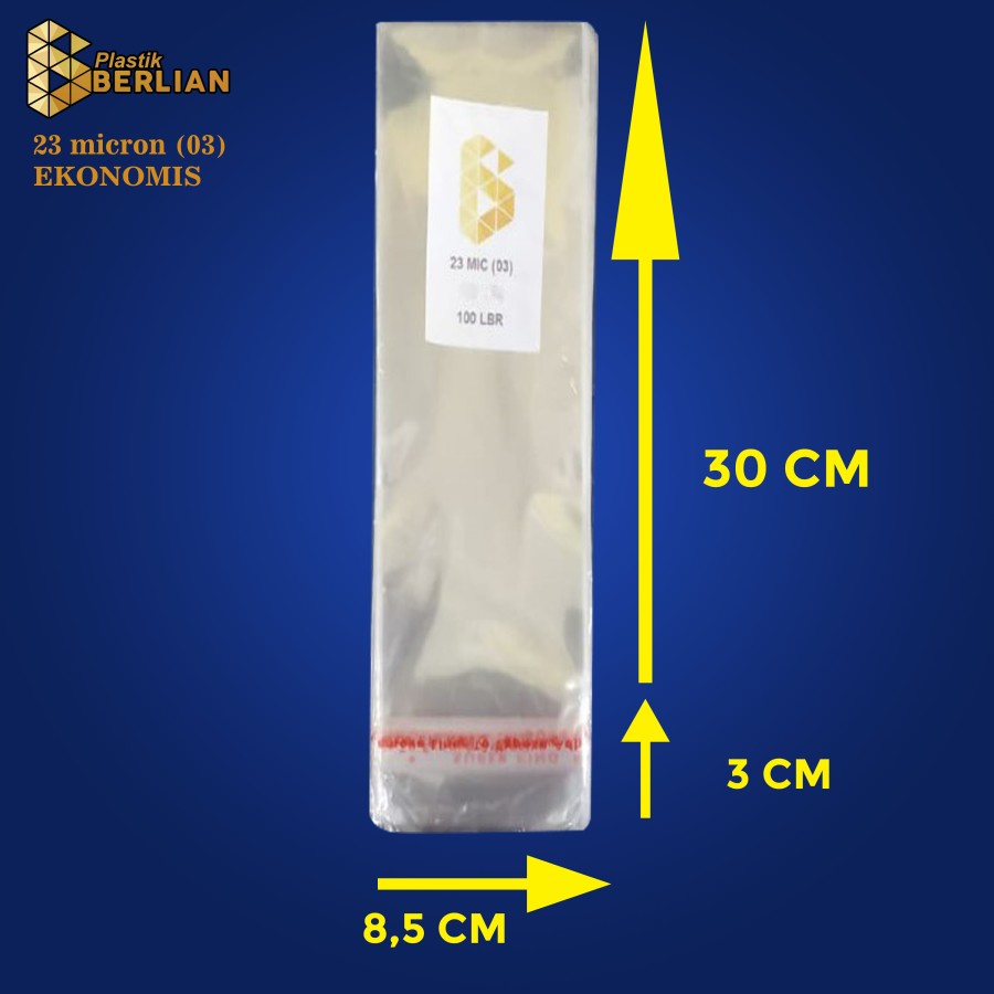 

8,5 x 30 cm Plastik OPP EKONOMIS 23micron (100 lbr) (lem/seal)