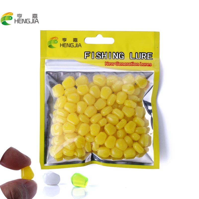 Hengjia 100pcs Umpan Pancing Tiruan Bentuk Jagung Bahan Silikon 3 Warna