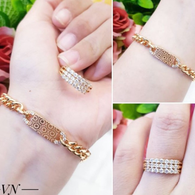 Xuping Set Perhiasan Gelang dan Cincin Cantik 222L