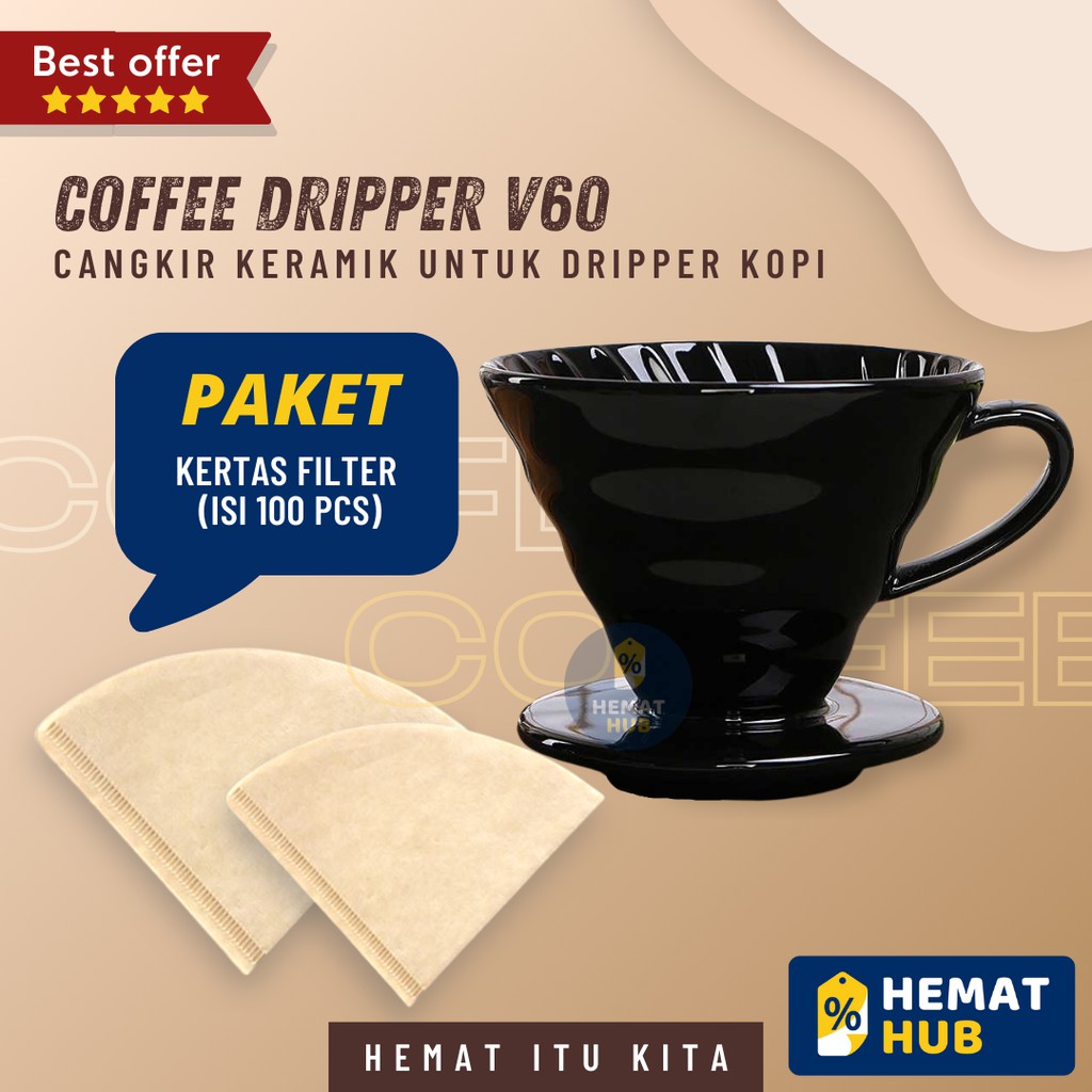 V60 Set Dripper Coffee Kertas Paper Filter Alat Penyaring Drip Kopi Manual Brew Pour Over Ceramic