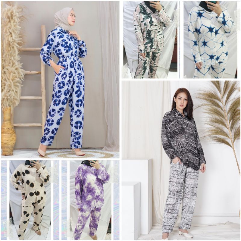 Setelan Piyama  baju tidur one set rayon  motif kekinian 