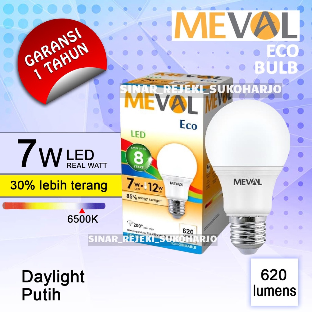 MEVAL Lampu Led Eco 7W Bulb Putih 7 Watt 7Watt