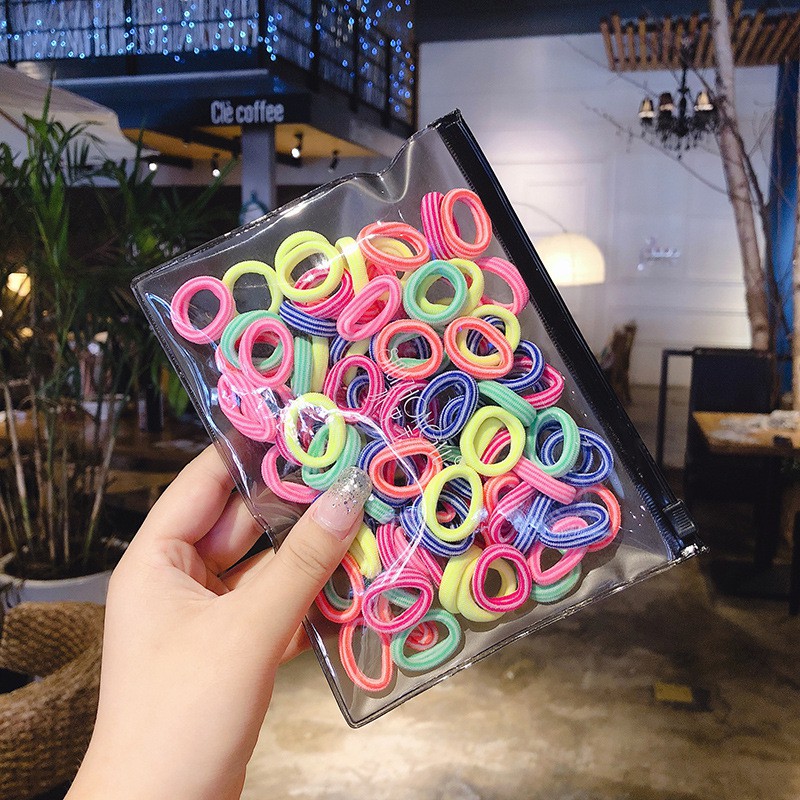 100pcs / Set Karet Rambut Seamless Warna-Warni Gaya Korea Untuk Anak Perempuan