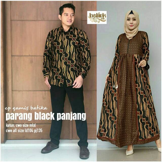 Couple Gamis Batika Parang Black Sarimbit Gamis Batik Kombinasi Long Dress Klok Seragam Pesta Muslim Shopee Indonesia