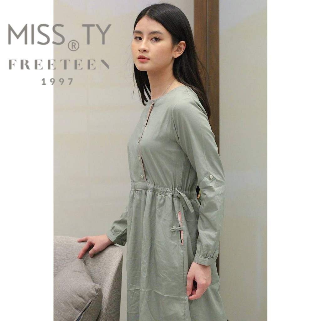 Gamis Missty Wanita Warna Hijau/Pink Kombinasi Motif Kotak (RK158)