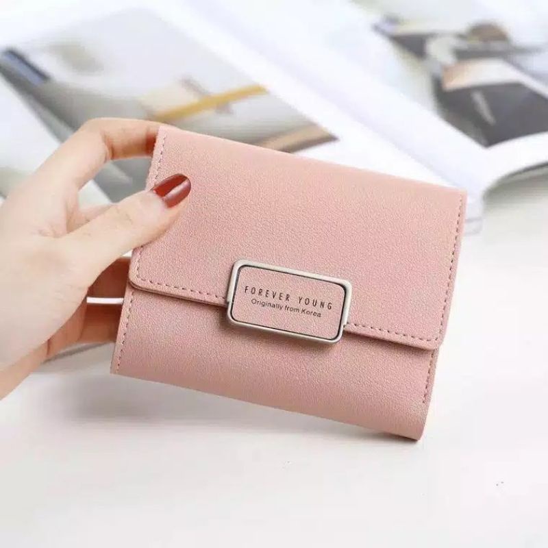 Dompet Lipat Import Forever Young Polos Retro Pendek Kulit Sintesis Fashion Korea Terlaris