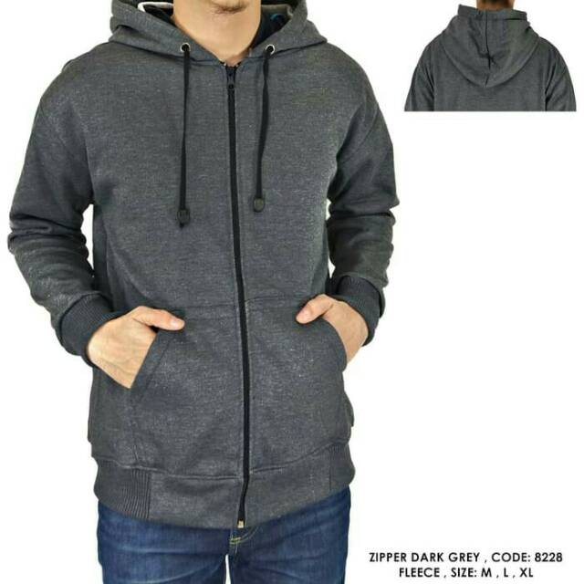 JAKET POLOS SWEATER HOODIE ZIPPER RESLETING ABU COWOK,PRIA ABU ABU TUA , L