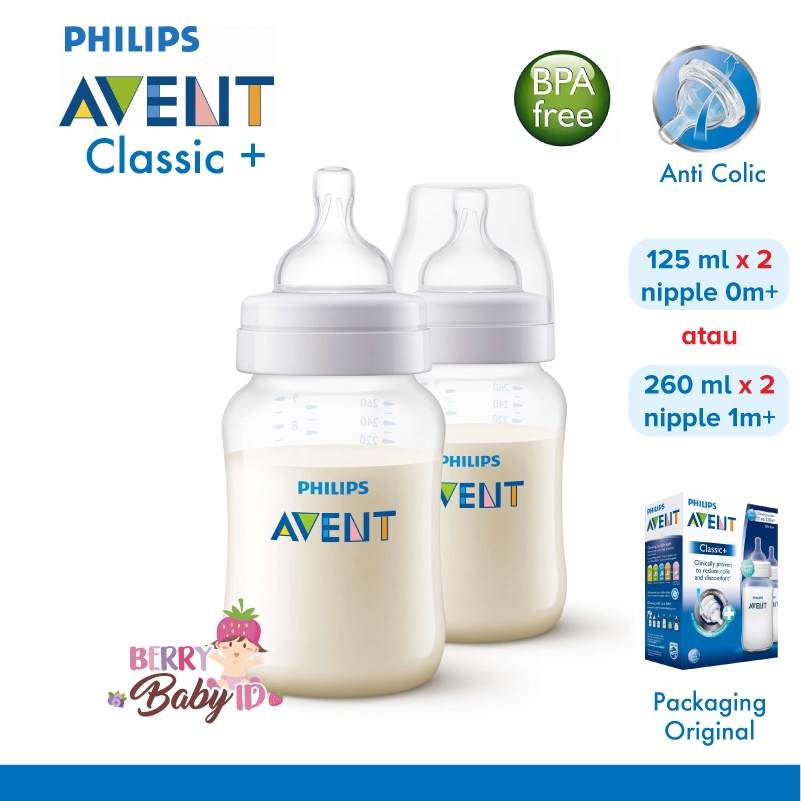 Philips Avent Classic 2 Botol Susu Bayi Twin Pack 125ml 260ml 0m+ 1m+ Berry Mart