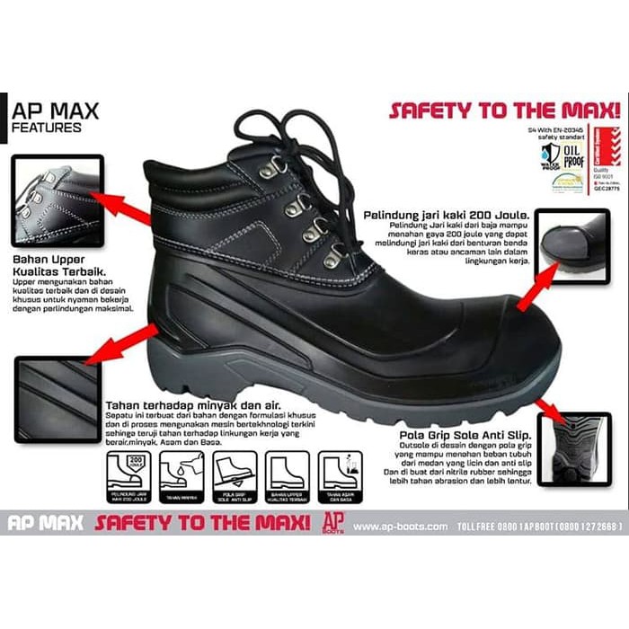 AP MAX Sepatu Ap Boots Low spatu pendek besi Nitrile Rubber Anti slip - Hitam