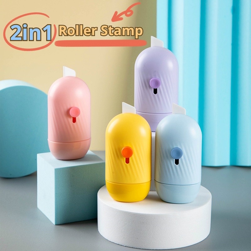 Cutter Paket Roller Stamp 2 in 1 Stempel Pelindung data Identitas &amp; Penghapus Alamat Resi / stempel roller pelindung data / stamp roller