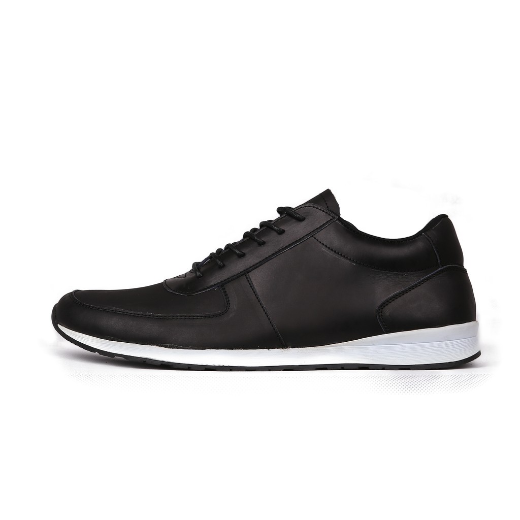 sepatu sneakers pria hitam kulit asli new arrival - walkers